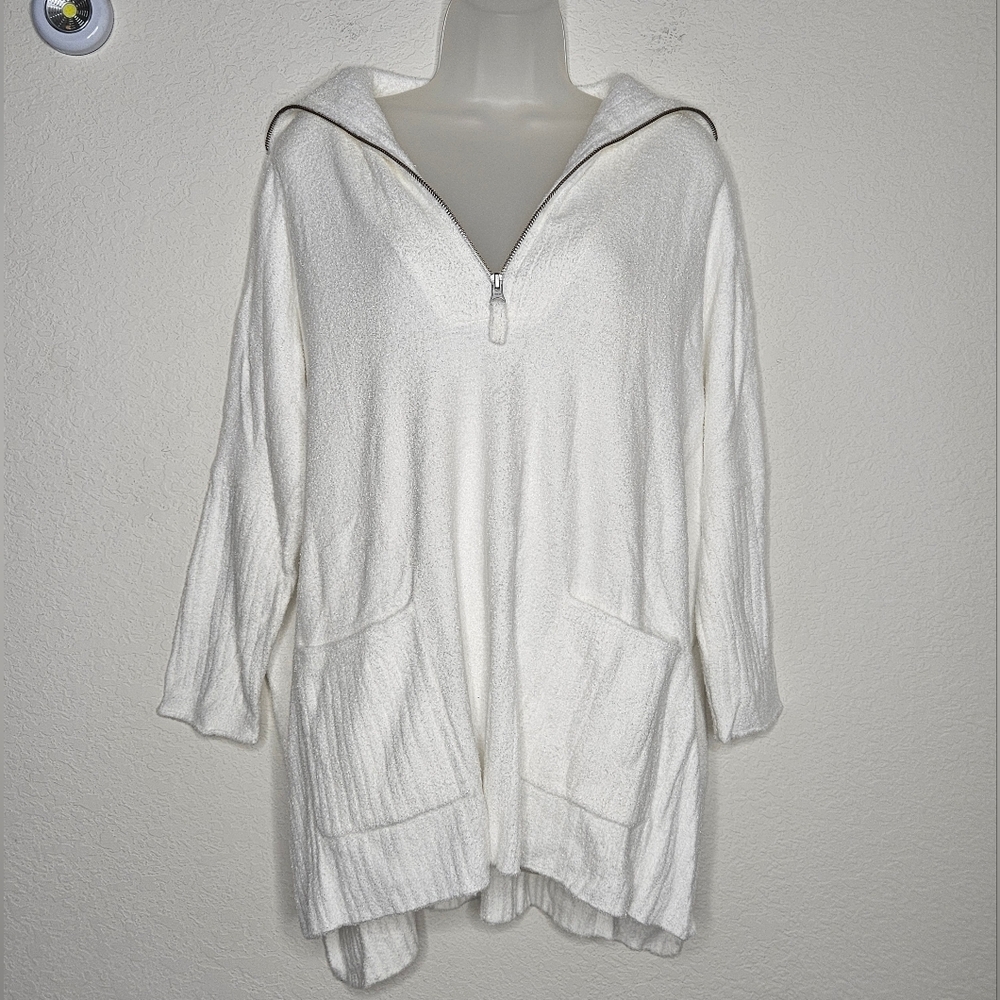 NWT Barefoot Dreams CozyChic Lite Half Zip Rolled Edge Tunic Sea Salt Soft S/M - Picture 1 of 13